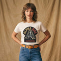 Alpha Gal Involuntary Vegetarian Tour — female model, white tee